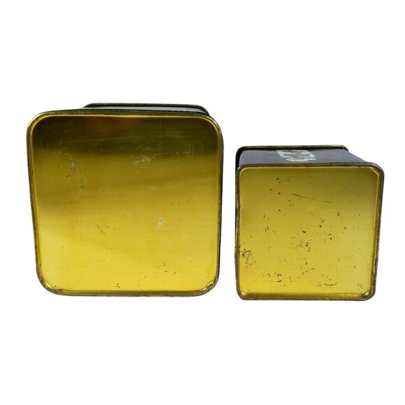 Chinoiserie Tole Tin Set of 2 Decorated Black Hinged Lid Box Vintage England - Picture 6 of 8